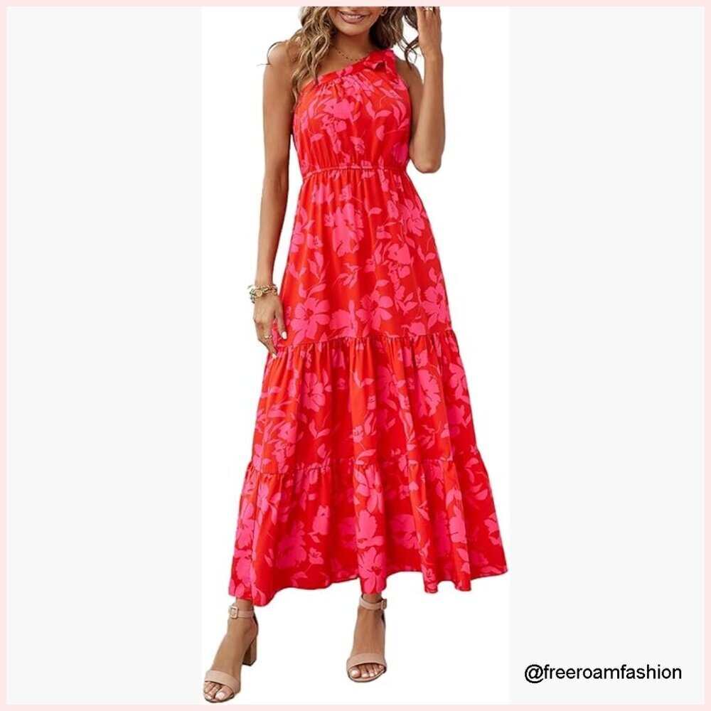 One Shoulder Maxi Dress Floral Boho Beach Wedding Guest Summer Long